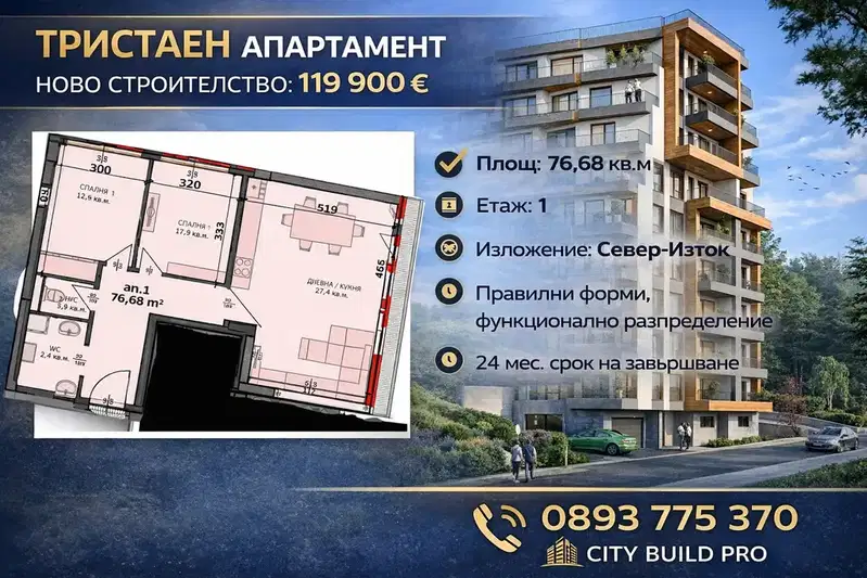 Тристаен апартамент в Левски 1 с модерно строителство