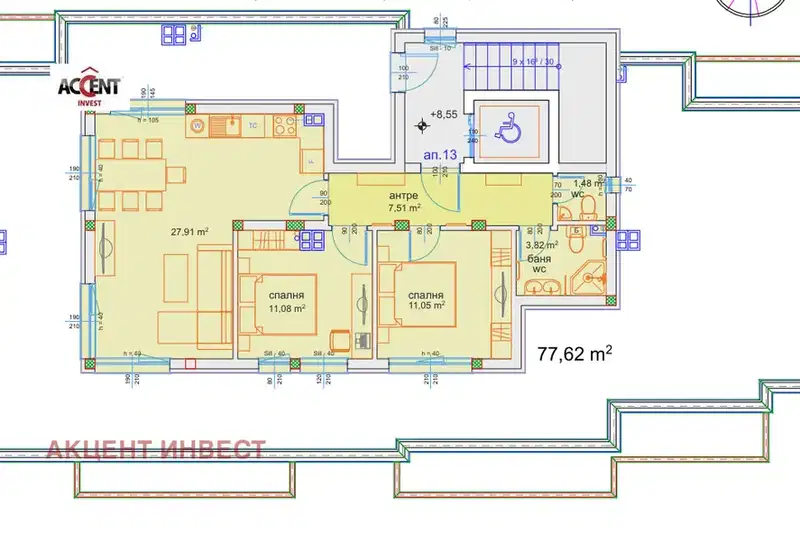 3-bedroom apartment in Varna, Pchelina